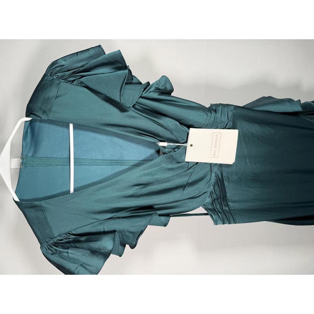 NWT Mac Duggal Green Asymmetrical Ruffle Dress Size 4 - Picture 6 of 13